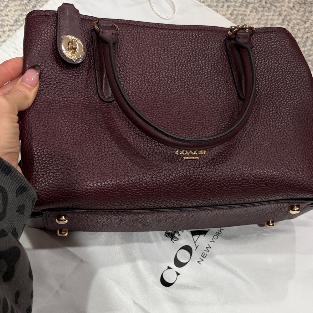 Coach Pebbled Leather Satchel in Wine/Burgundy with Gold Hardware
